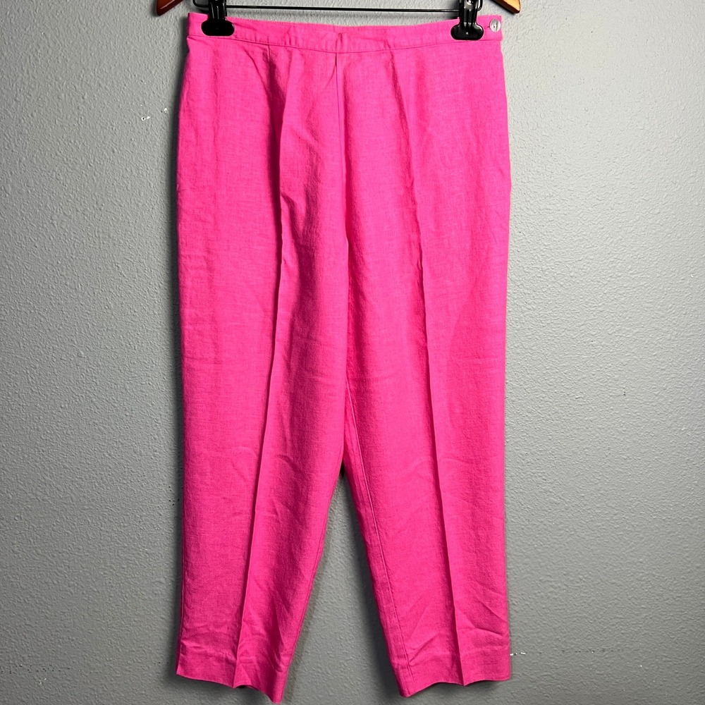 Vtg Stonebridge Linen Blend Capri Pants Hot Pink Mature Cropped Casual Size 10P